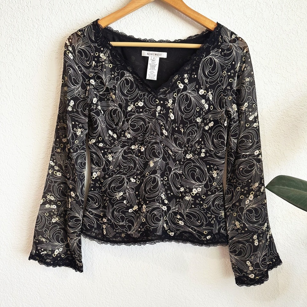 VTG Y2K Nine West Babydoll‎ 100% Silk Top Size 2 Fairygrunge Whimsygoth Coquette